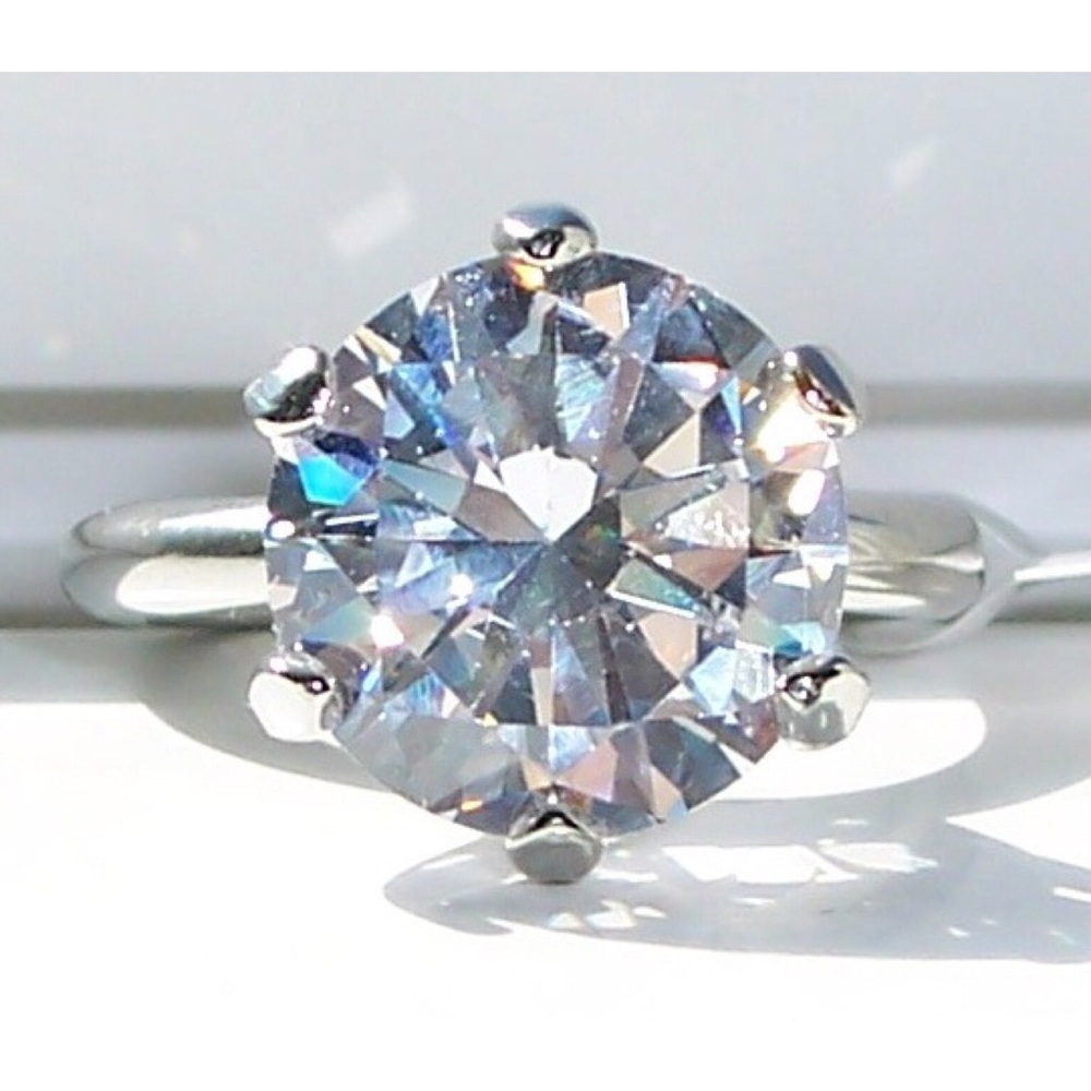 Solitaire Round Cut Cubic Zirconia Ring 6.84 Carat Stainless Steel - Picture 2 of 16
